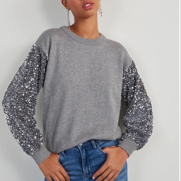 Vici Hairos Sequin Contrast Grey Sweater - Picture 3 of 9